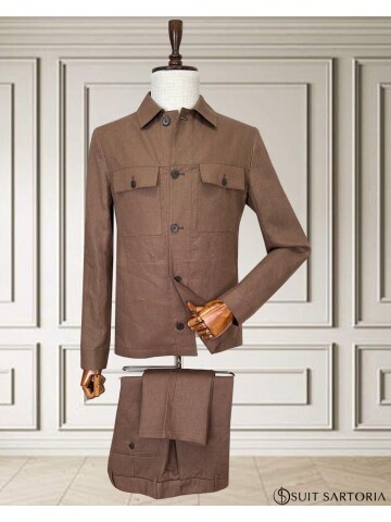 Kiremit Keten Safari Takım Elbise