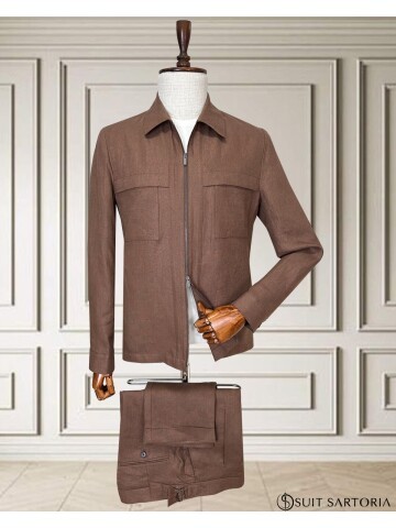 Kiremit Keten Safari Takım Elbise