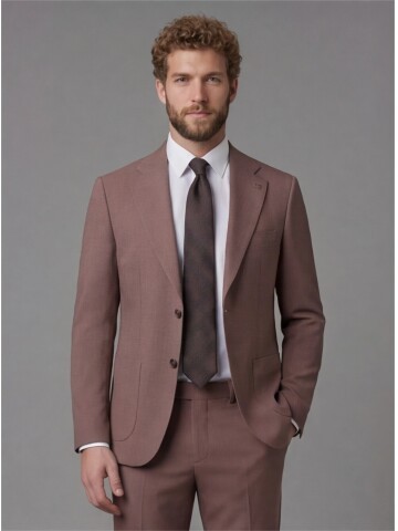 Brick Red Slim Fit Notch Lapel Suit with Patch Pockets