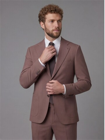 Brick Red Slim Fit Notch Lapel Suit with Patch Pockets