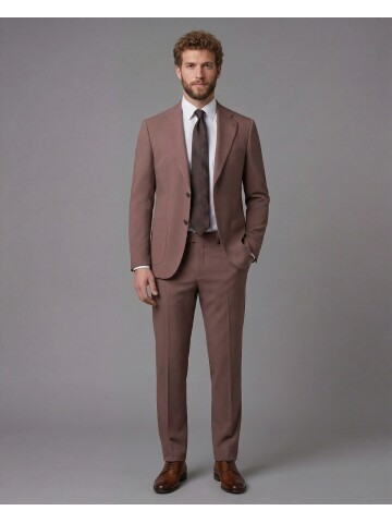 Brick Red Slim Fit Notch Lapel Suit with Patch Pockets