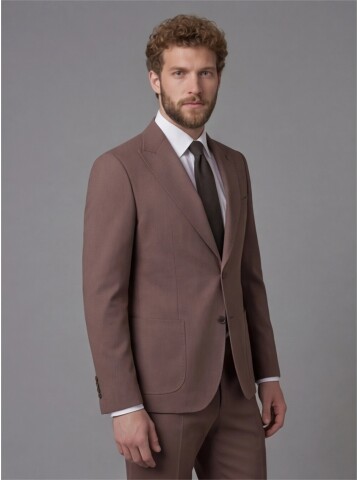 Terracotta Slim Fit Peak Lapel Patch Pocket Mens Suit