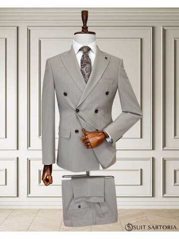 Dark Beige Double-Breasted Men’s Suit
