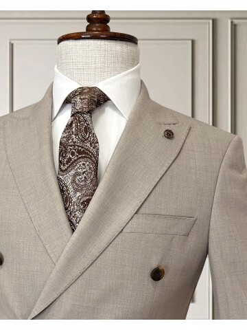 Dark Beige Double-Breasted Men’s Suit