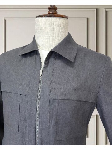 Koyu Gri Keten Safari Takım Elbise