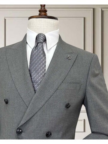 Dark Grey Double-Breasted Men’s Suit