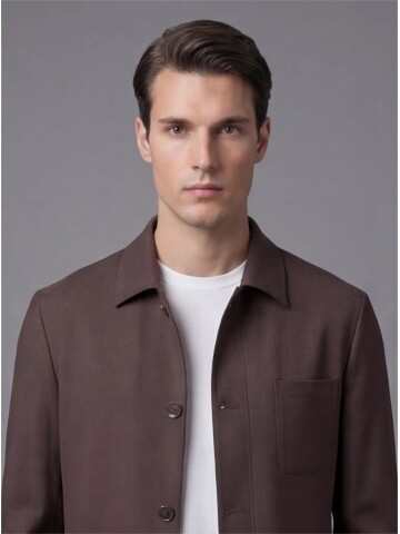 Dark Brown Shirt Collar Buttoned Patch Pocket Suit