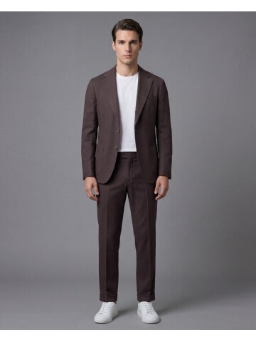 Koyu Kahverengi Mono Yaka Comfort Fit Torba Cepli Takım Elbise