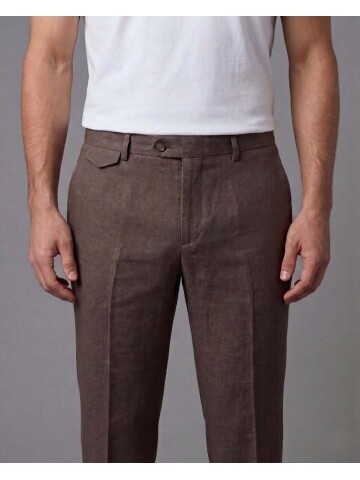 Koyu Kahverengi Mono Yaka Comfort Fit Torba Cepli Takım Elbise