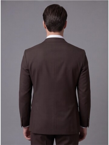 Koyu Kahverengi Mono Yaka İki Düğmeli Takım Elbise