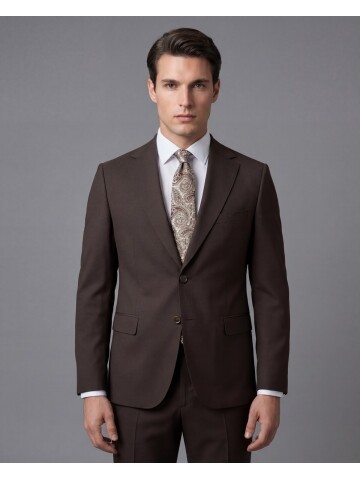 Koyu Kahverengi Mono Yaka İki Düğmeli Takım Elbise