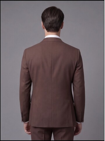 Koyu Kahverengi Sivri Yaka İki Düğmeli Slim Fit Takım Elbise