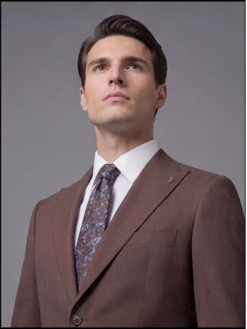 Koyu Kahverengi Sivri Yaka İki Düğmeli Slim Fit Takım Elbise