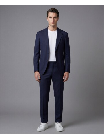 Koyu Mavi Comfort Fit Mono Yaka Torba Cep Takım Elbise