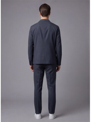 Dark Blue Shirt Collar Buttoned Patch Pocket Suit