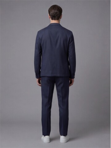 Navy Blue Shirt Collar Buttoned Patch Pocket Suit