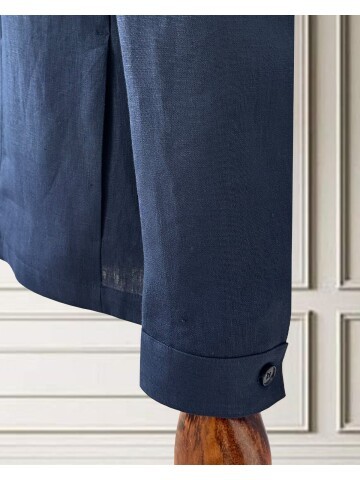 Koyu Mavi Keten Safari Takım Elbise