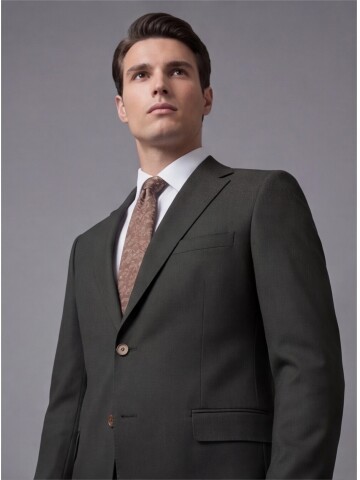 Koyu Yeşil Mono Yaka İki Düğmeli Takım Elbise