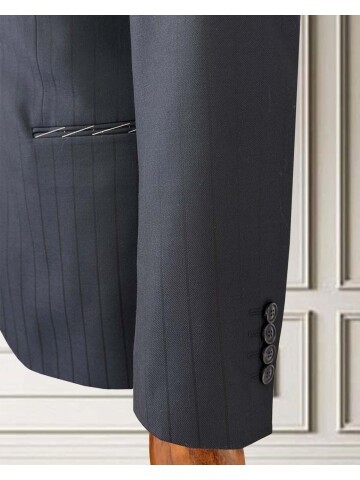 Navy Blue Pinstripe Two-Button Suit - Notch Lapel with Pick Stitching Detail