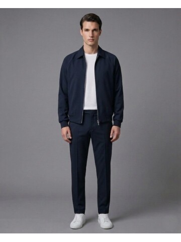 Lacivert Fermuarlı Gömlek Yaka Spor Takım