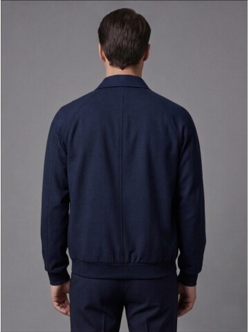 Navy Blue Zip-Up Shirt Collar Smart Casual Suit