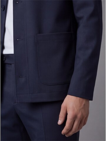 Navy Blue Shirt Collar Buttoned Patch Pocket Suit