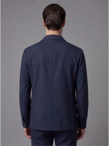 Navy Blue Shirt Collar Buttoned Patch Pocket Suit