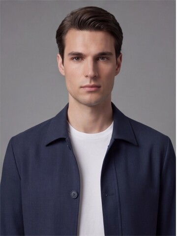 Navy Blue Shirt Collar Buttoned Patch Pocket Suit