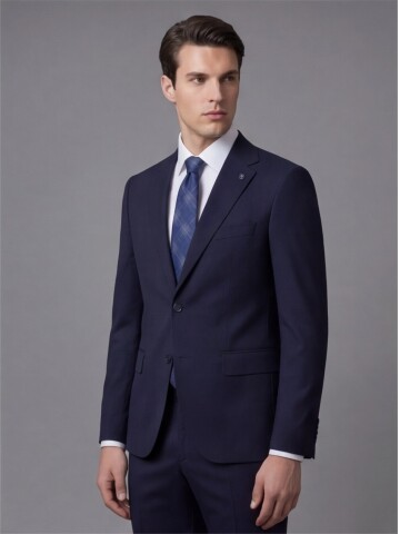 Lacivert Mono Yaka İki Düğmeli Slim Fit Takım Elbise