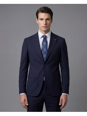 Lacivert Mono Yaka İki Düğmeli Slim Fit Takım Elbise