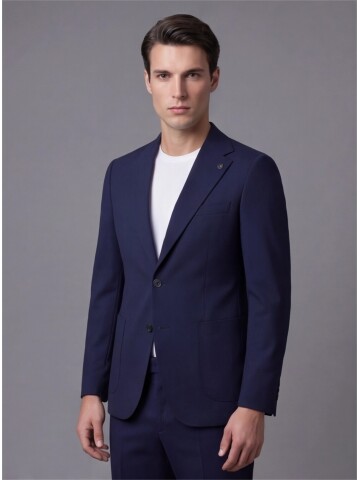 Lacivert Mono Yaka İki Düğmeli Takım Elbise