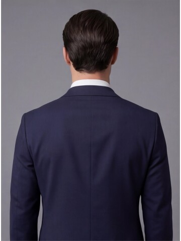 Lacivert Mono Yaka İki Düğmeli Takım Elbise