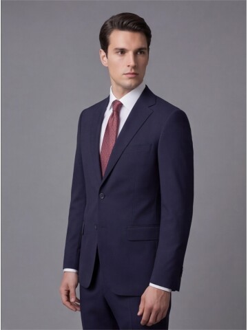 Lacivert Mono Yaka İki Düğmeli Takım Elbise