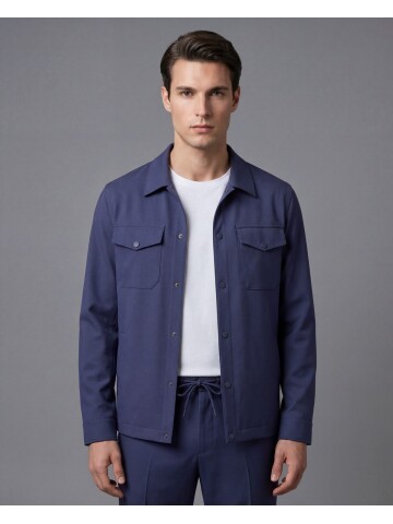 Navy Blue Safari Pocket Shirt Collar Mens Casual Suit – Comfort Fit Performance Model