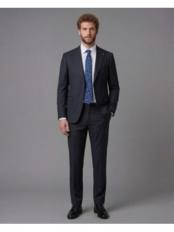 Navy Blue Peak Lapel Comfort Fit Mens Suit