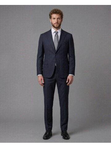 Navy Blue Peak Lapel Comfort Fit Mens Suit