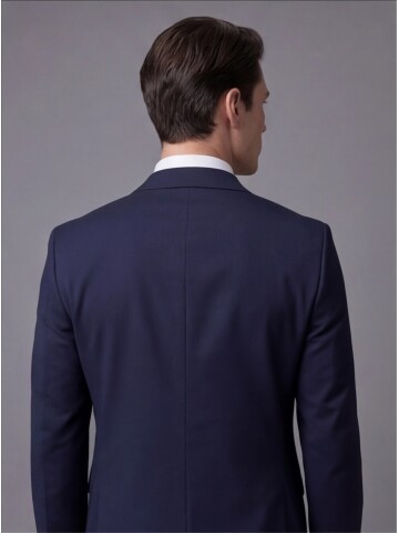 Lacivert Sivri Yaka İki Düğmeli Slim Fit Takım Elbise