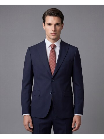 Lacivert Sivri Yaka İki Düğmeli Slim Fit Takım Elbise