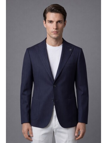 Navy Peak Lapel Patch Pocket Comfort Fit Jacket