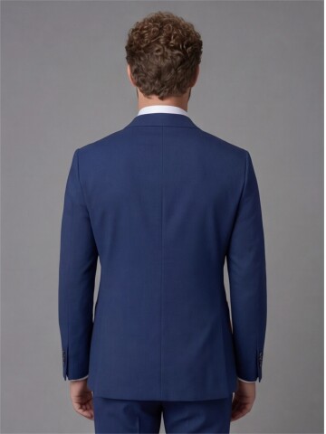 Slim Fit Navy Blue Notch Lapel Suit with Patch Pockets