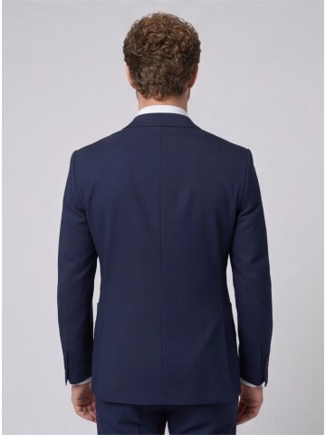 Navy Blue Slim Fit Peak Lapel Patch Pocket Mens Suit