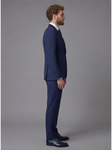 Navy Blue Slim Fit Peak Lapel Patch Pocket Mens Suit
