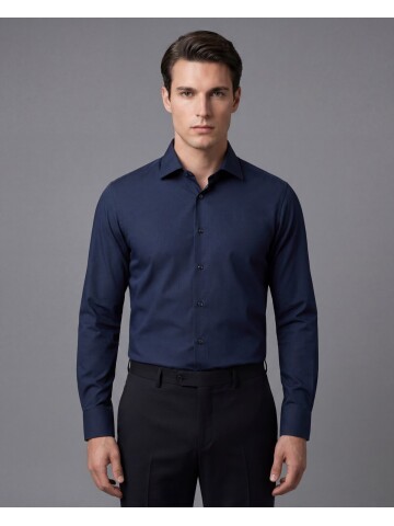 Lacivert Slim Fit Uzun Kollu Klasik Yaka Gömlek