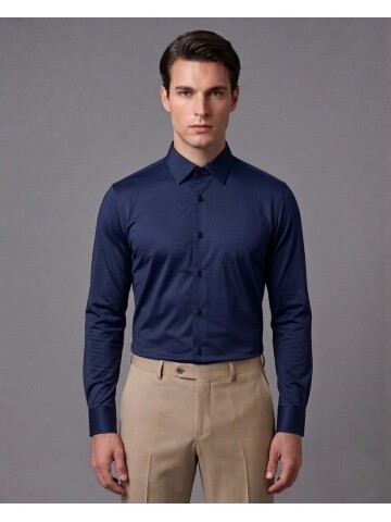 Navy Blue Long Sleeve Stretch Polyamide Shirt