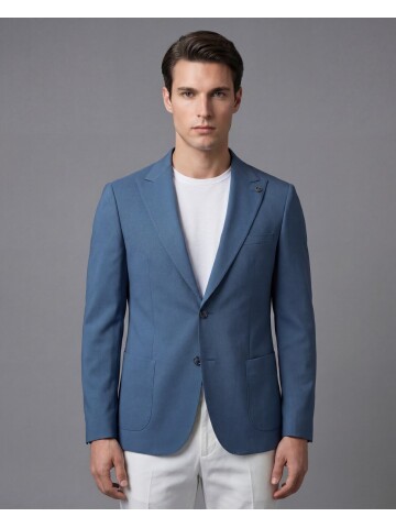 Blue Peak Lapel Patch Pocket Comfort Fit Blazer