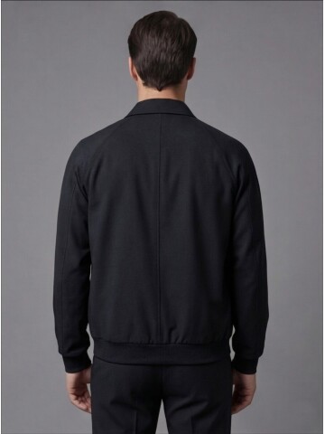 Black Zip-Up Shirt Collar Smart Casual Suit