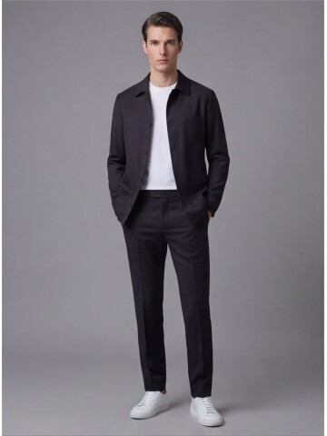 Black Shirt Collar Buttoned Patch Pocket Suit