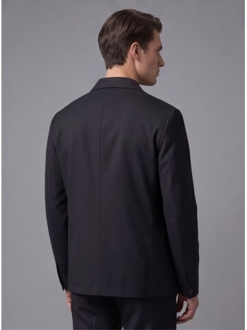 Black Shirt Collar Buttoned Patch Pocket Suit