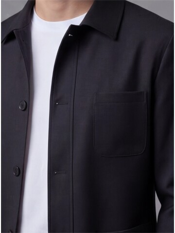 Black Shirt Collar Buttoned Patch Pocket Suit