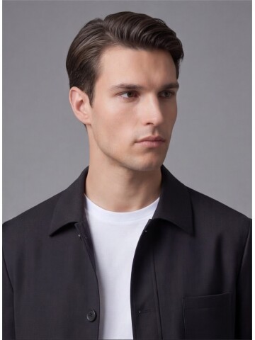 Black Shirt Collar Buttoned Patch Pocket Suit